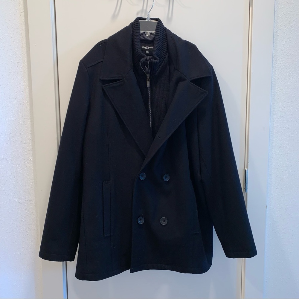 KENNETH COLE Double Breasted Bib Peacoat Black XXL